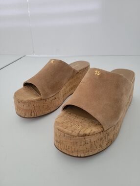 Larroudé Charli Leather Wedge Mule Sandals Size 8.5